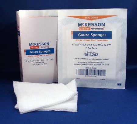 GauzeSpongeMcKessonCottonGauze12-Ply4X4InchSquareSterile