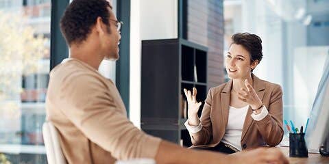 Two people having a discussion